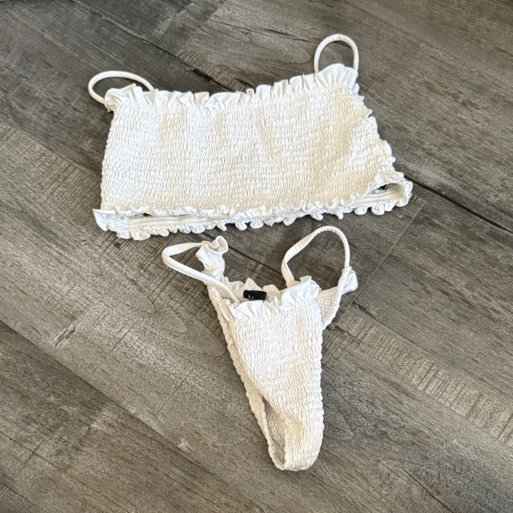 Indah White Smocked Bikini Set